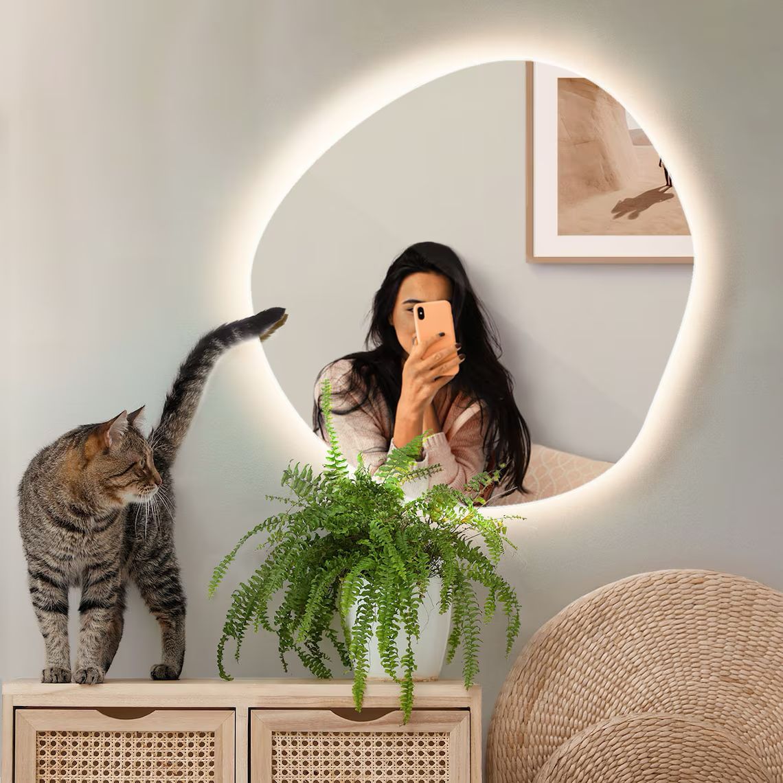 Asymmetrical LED Mirror For Bathroom - Warm/Neutral/Cool LED, Modern Design, LED Light, Irregular Shape Mirror, Makeup Mirror