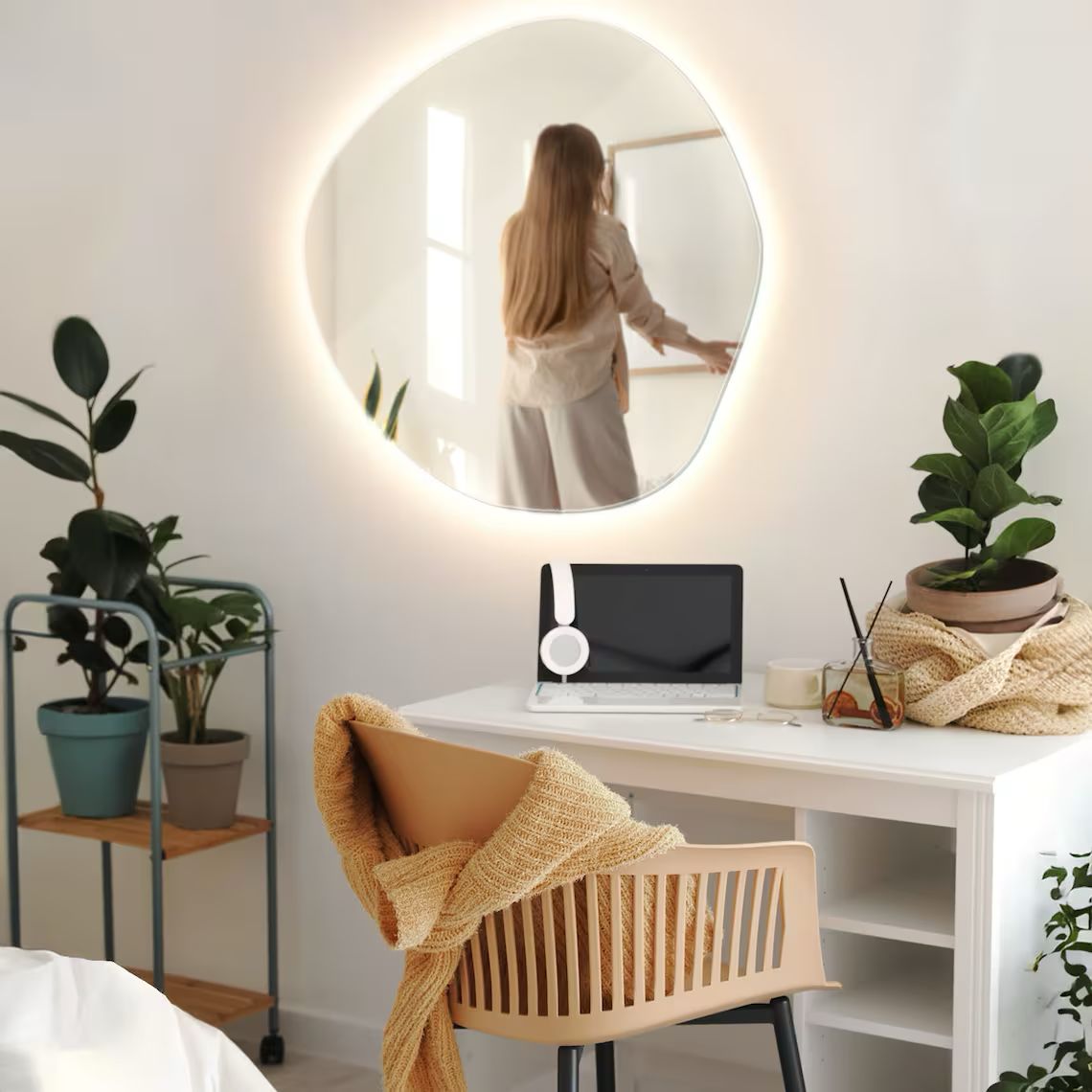 Asymmetrical LED Mirror For Bathroom - Warm/Neutral/Cool LED, Modern Design, LED Light, Irregular Shape Mirror, Makeup Mirror